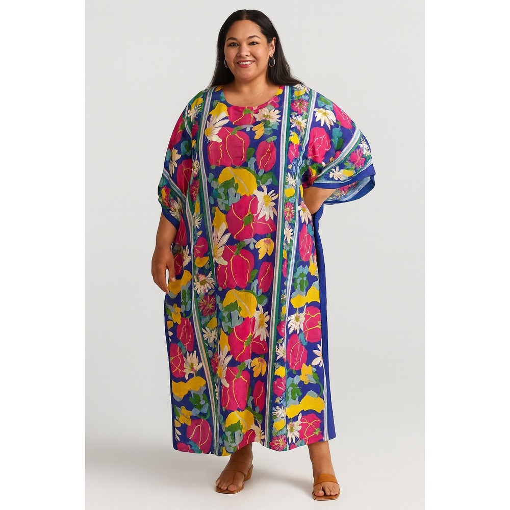 Vintage Cozy Creation Kaftan Dress Multicolor Womens 2X Floral Summer Boho